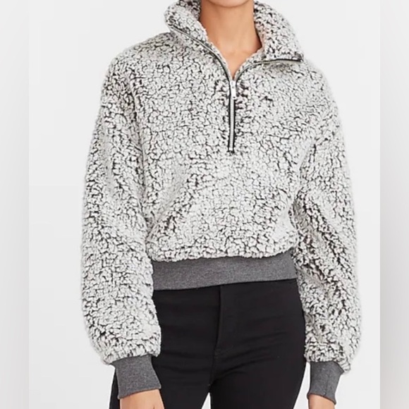 Express Factory Super Soft Cropped Half-Zip Pullover Sherpa Sweater Purple XS - Picture 2 of 12
